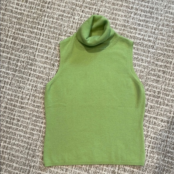 Green Sleeveless 100% Cashmere Turtleneck Sweater Sz M - Picture 1 of 5